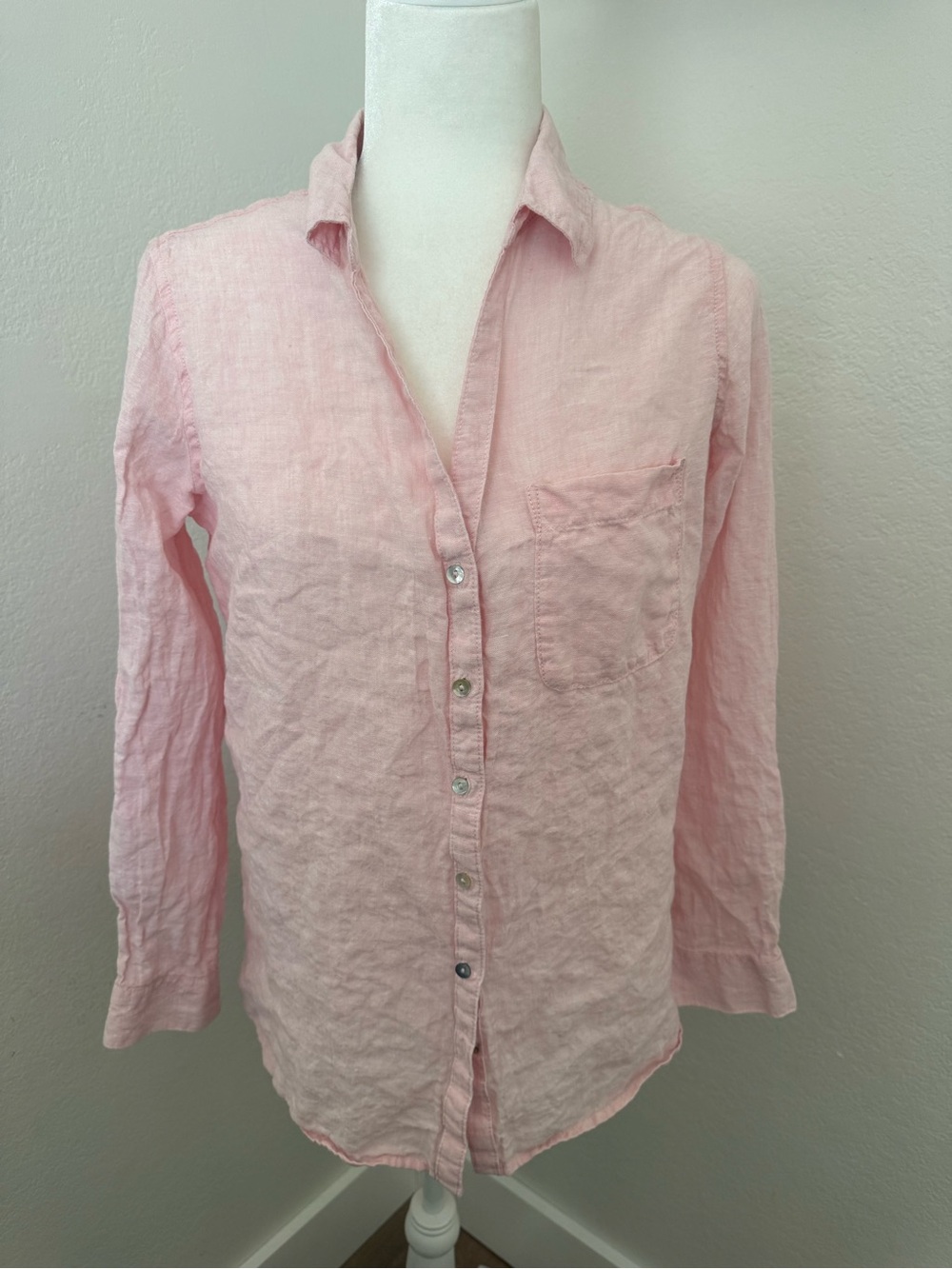 Sigrid Olsen Pale Pink Linen Button-Down Shirt - Picture 3 of 4